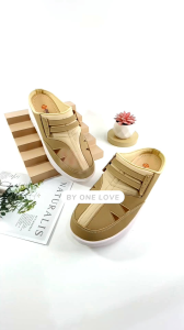 Sepatu wedges wanita ONE LOVE terbaru model bustong variasi garis sol TPR putih empuk dan ringan