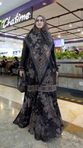 Kameela Syari Black Ceruti Babydoll Printing Premium Farfadh Syari by Rayhanco