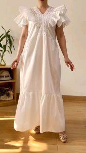 ●ECLAIRE● 003 Dress Maksi Maxi Boho Ruffle Vneck Lengan Pendek Shortsleeves Bohemia Kasual Casual Import 88990