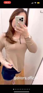 BLOUSE LONGSLEEVE LENGAN PANJANG TIDAK CROP MODEL SLIT PINGGIR FASHION KOREA KERAH U (FE.48) SPANDEK BAJU TSHIRT WANITA