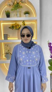 Midi dress wanita rayon twil super jumbo farah motif bordir dress jumbo adem lembut
