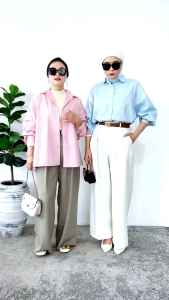 Kemeja Wanita Korean Style Terbaru Lengan Bordir Navy Putih Pink Biru Oversize Jumbo Bigsize