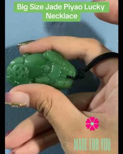 Big Green Jade Pixiu Piyao Crystal Original Stone Necklace Fengshui Money Magnet Pendant Lucky Charm blessed