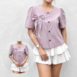 Elara Buttoned Top with Ribbon (L-3XL)