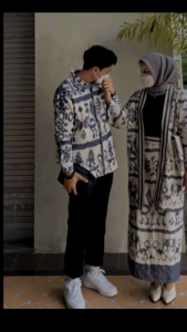 Baju Tenun Couple Pasanggan Outer Rok Wanita Kekinian Setelan Kondangan Kemeja Pria Acara Resmi