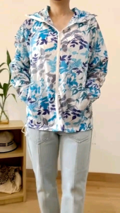 ●ECLAIRE● 003 Jacket Nylon Hoodie Zipper Casual Santai Trendy Modis Motif Daun Bunga Floral Adalira Premium 7042