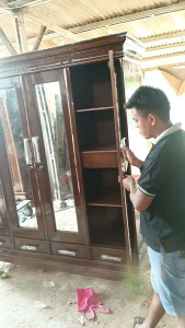Lemari 4 pintu laci + cermin full kayu asli jati