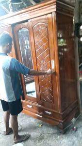 lemari pakaian 3 pintu sliding full kayu asli jati tua