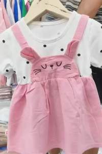 3-6yrs Baby Girls 2in1 Summer 🐰 Rabbit Suspender Dress Cute Fashion 3~6岁女童夏季兔子🐰背带裙假两件装新款时尚可爱