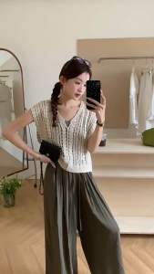 Áo sát nách cổ V len sợi mặc du lịch đi biển phong cách trẻ trung phóng khoáng