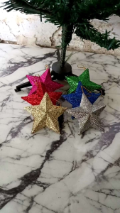 6 pcs bintang gantungan pohon natal / aksesoris hiasan pohon natal