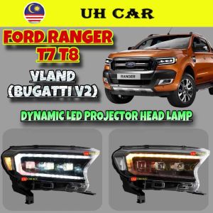 (VLAND) (BUGATTI V2) Ford Ranger T7 T8 2016-2021 Dynamic Led Projector Head Lamp Headlamp Headlight Light Running Signal