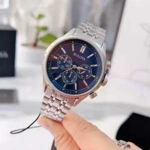 ĐỒNG HỒ NAM CHÍNH HÃNG Bulova 96A210 Quartz Mens Chronograph Stainless Steel Silver Blue Watch