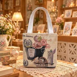 Vintage Floral Tapestry Tote Bag Women | Cute Woven Canvas Handbag | Beg Tangan Wanita | Gift for Her