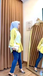 ATASAN WANITA MAUDY TOP STRIP KOMBI BRUKAT