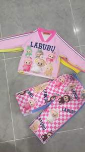 10-45kg LABUBU + bộ tay dài quần dài ống suông rộng cổ V bé gái thun lạnh mềm mịn bền đẹp 090