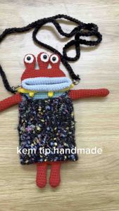 Túi đeo chéo hình ba mắt màu đỏ dễ thương handmade