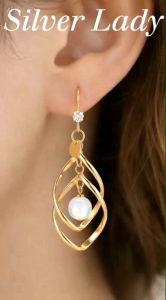 Bông tai nữ lá xoắn vàng đính ngọc trai Golden Cage Pearl Silver Lady
