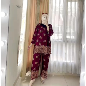 NJMB006l SETELAN BATIK CAP SUPER JUMBO RAYON SANTUNG PREMIUM By BATIK YUQU