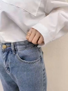 PCJ4441 Peniti Pengait Celana Jeans Pinggang Longgar Model Bros Mutiara Tuspin Korea Fashion