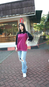 NAMINA - T-Shirt Oversize Lengan 3/4 Kombinasi Model Jait Outside / Jahitan Luar