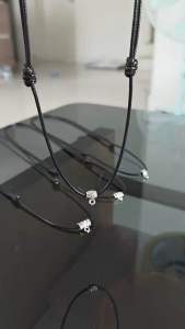 สร้อยพระลูกปัดเงินแนววินเทจ สร้อยเชือกแฟชั่นเชือกคอตตอนดำเคลือบเงา แบบรูด ปรับสั้นยาวได้