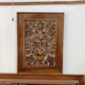 Hiasan dinding ukiran bunga kayu jati 85x60