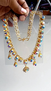 HAFIZAH Kalung Nagita Pengantin Full Mata Gold dengan Desain Unik Cocok untuk Pengantin dan Hiasan Dahi Versatile