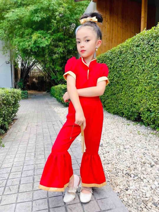 Kaew สุดปังชุดกี่เผ้าสีแดงๆๆงานใหม่ล่าสุดชุดเซต2ชิ้นเสื้อ+กางเกงขาระบาย ...