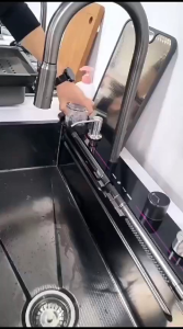 kitchen sink Tempat Cuci Piring Air Terjun Stainless Steel pelengkapan dapur 4 tombol pengaturan Wastafel Stainless Steel Modern Keran Air Terjun Hitam Sink Satu Mangkuk Dengan Papan Kering - Lazada