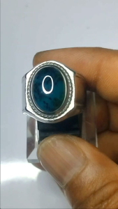 cincin batu bacan Doko majiko asli dim 14×10×6mm ring titanium silver size 7