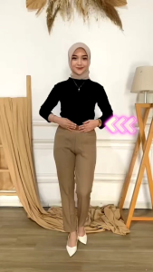 Celana Kerja Wanita Jumbo Bahan Polyester Tebal & Halus || Office Pants Big Size || Celana Coklat Tua Pramuka