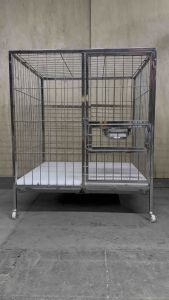 3 x 3 x 3.5 ft STAINLESS 304 DOG CAGE WITH FEEDING WINDOW.. HEAVY DUTY
