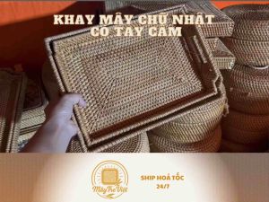 ( Kho sỉ có hỏa tốc) Khay chữ nhật có tay cầm MÂY TRE VIỆT Khay đựng đồ