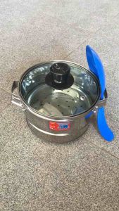 PANCI KUKUS HENDLE KUPING 16cm STAINLES TUTUP KACA FREE ENTONG NASI