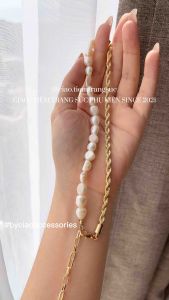 Dây chuyền vòng cổ thiết kế dây xoắn kết hợp hạt ngọc trai nước ngọt Kimkisie Ciao