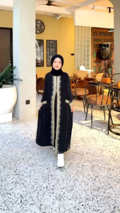 Gamis Abaya Anak Nafisah Bordir Kombinasi Permata Elegan Model Saku Stylish