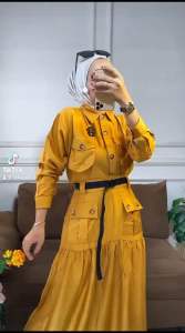 Setelan Kemeja Rok Cargo Panjang Belt