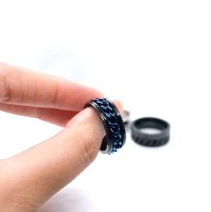 Cincin Titanium Fashion Pria Anti Karat - Blue Chain | Aksesoris