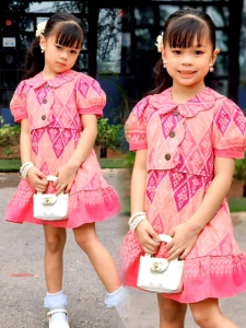 เดรสผ้าไทย ผ้าหมักโคลน ดีเทลน่ารักมากๆลายสวยหวาน กระดุมเสื้อตกแต่งกระดุมไม้(กระดุมหลอกนะคะ)