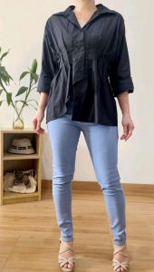 ●ECLAIRE● 063 Kemeja Katun Lengan Panjang Longsleeves Asimetris Asymmetric Polos Korea Mode Kerja Kantor Basic Classy iiig