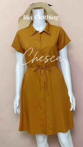CHESCA Button Down Polo Collared Dress w/ Tie Korean BKK Basic Trendy Office Casual Dress for Women