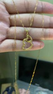 PAWNABLE 18K Saudi Gold Lightweight Mini Paperclip chain necklace with 18K Overlapping Hearts Pendant(Open Back) ✨