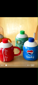 OHHDEER 450ML Creative Ceramic Cup Coke Soda Bottle Mug With Lid & Spoon Couple Funny Drinking Cup Birthday Gift Cup