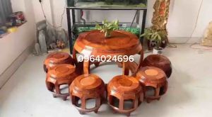 bộ bàn ghế đôn trống 7 món gỗ hương Lào gỗ gõ (có ship toàn quốc)