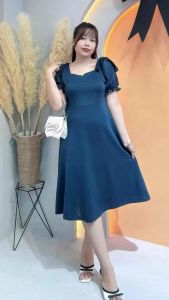 Đầm Midi đính nơ vai Bigsize Nữ 60kg đến 95kg