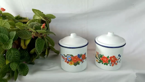 MUG ENAMEL + TUTUP MOTIF BUNGA / GELAS JADUL ENAMEL 12 CM
