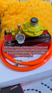 JOSE usa LPG Regulator with Pressure gauge Heavy Duty JS-03995 with BPS Certificate With Safety Standard with heavy lpg Hose Anti-ngatngat ng Daga 1.5meter and 2pcs clamp I set