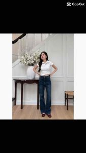 JIRANAN กางเกงยีนส์ขากระบอกกลาง งานเบสิค ผ้ายืดเยอะ เอวสูง Code 0513