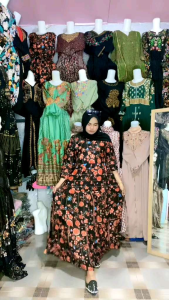 Gamis India Bunga Mewah Lengan 3/4